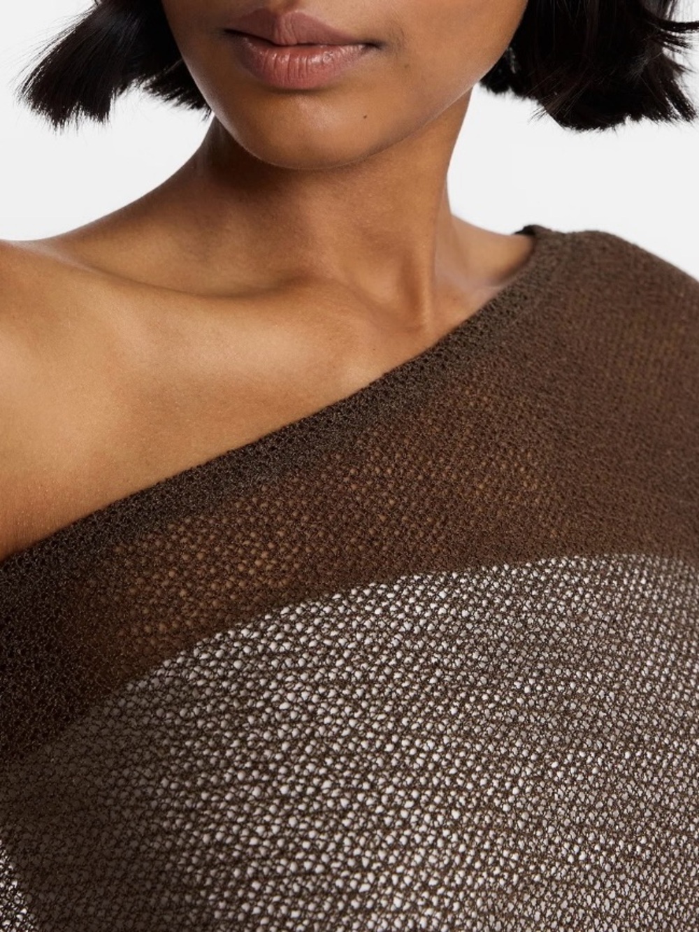 Asymmetrical Hem Sheer Knit Off-Shoulder Poncho Top - Picture 3 of 4